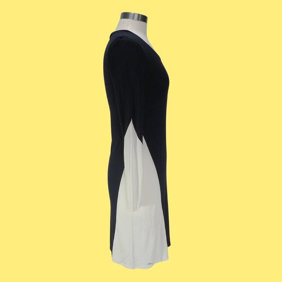 LACOSTE Navy White Color Block Stretch Jersey Pencil Dress Long Sleeve - Picture 5 of 8